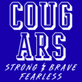 Cougars Strong & Brave Fearless men's graphic tee design in blue