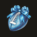 Game Day Glam glittery blue football with bow women's graphic tee design