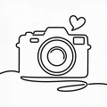 Camera with heart line art decal - minimalist single-line black vinyl decal
