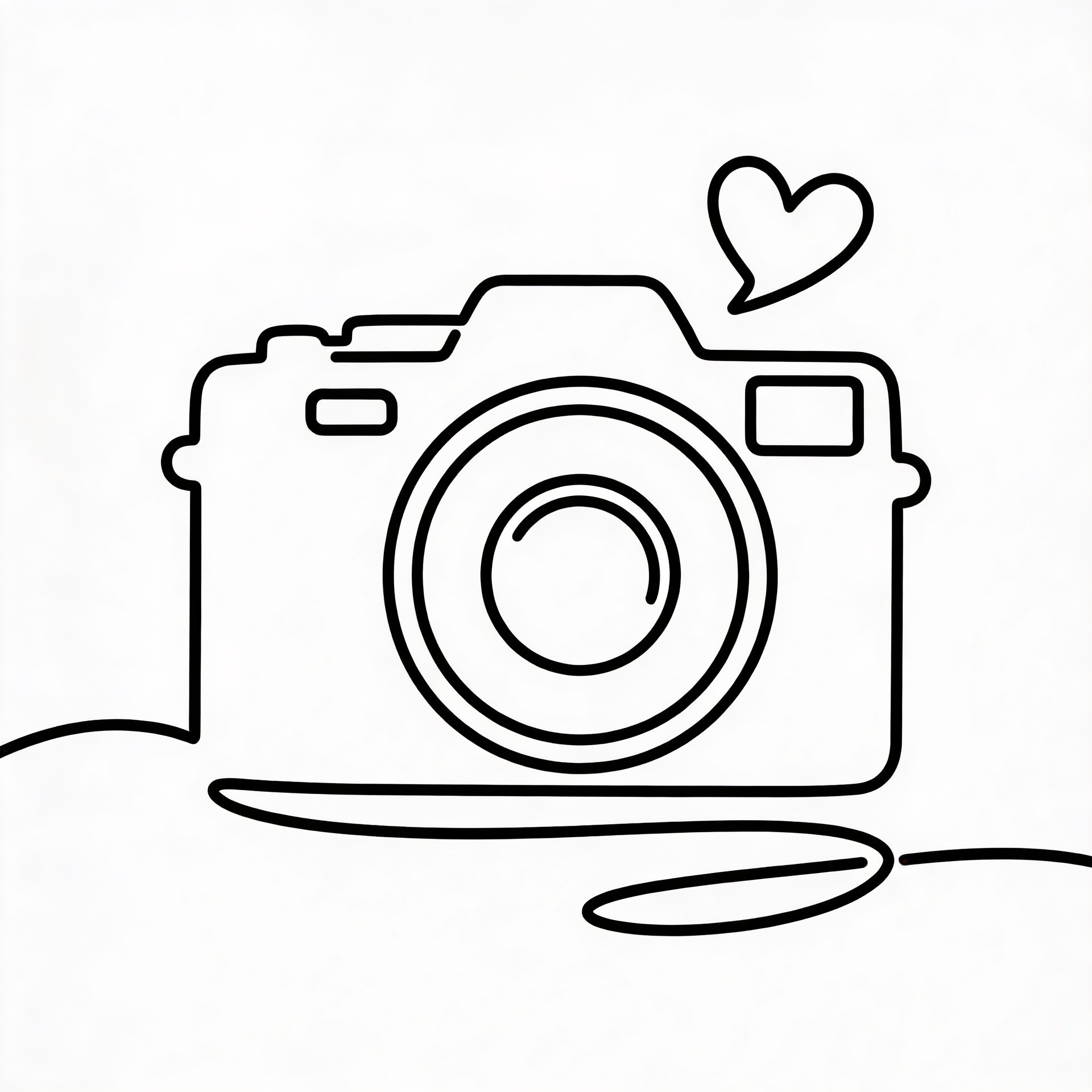 Camera with heart line art decal - minimalist single-line black vinyl decal
