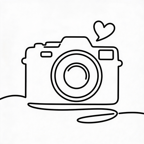 Camera with heart line art decal - minimalist single-line black vinyl decal